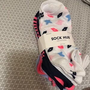Sock Hub Women's Low Cut Socks - White with Pink & Blue Accent (10-pack)